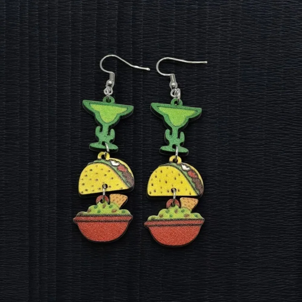 Taco Margarita Guac Earrings Cinco de Mayo Mexican Fiesta Taco Tuesday Wood New